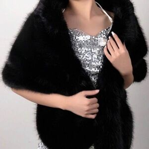 Elegant Black Faux Fur Shawl
